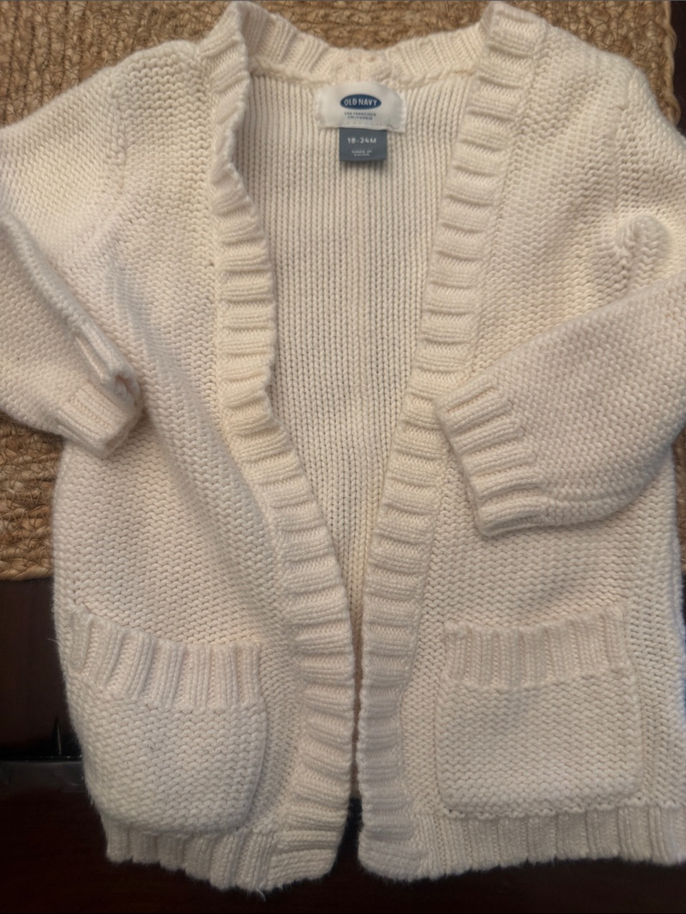 Baby Old Navy Cream Chunky Knit Open Cardigan with Pockets